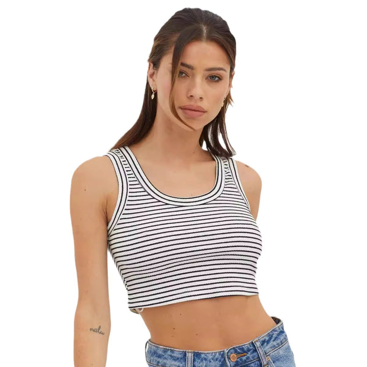 Damern Cropped-Top med fint randmönster och högkvalitativ ribbstruktur Mirla-Eva Jonsson