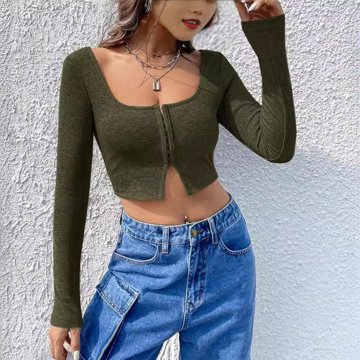 Damern Cropped topp med dragkedja och lång ärm Mirla-Eva Jonsson
