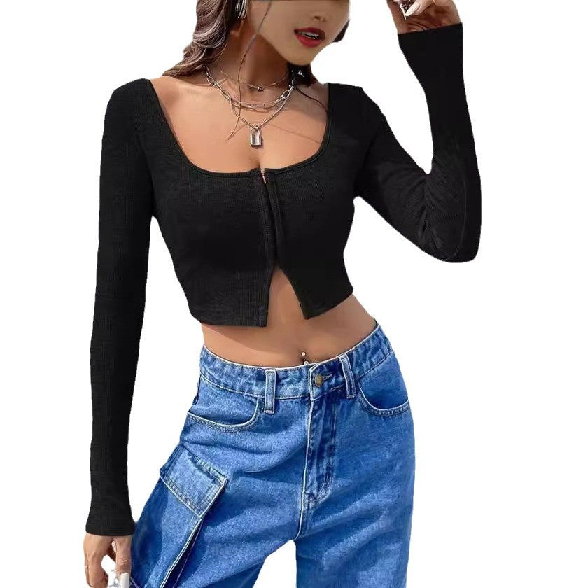 Damern Cropped topp med dragkedja och lång ärm Mirla-Eva Jonsson
