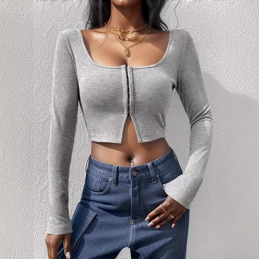 Damern Cropped topp med dragkedja och lång ärm Mirla-Eva Jonsson