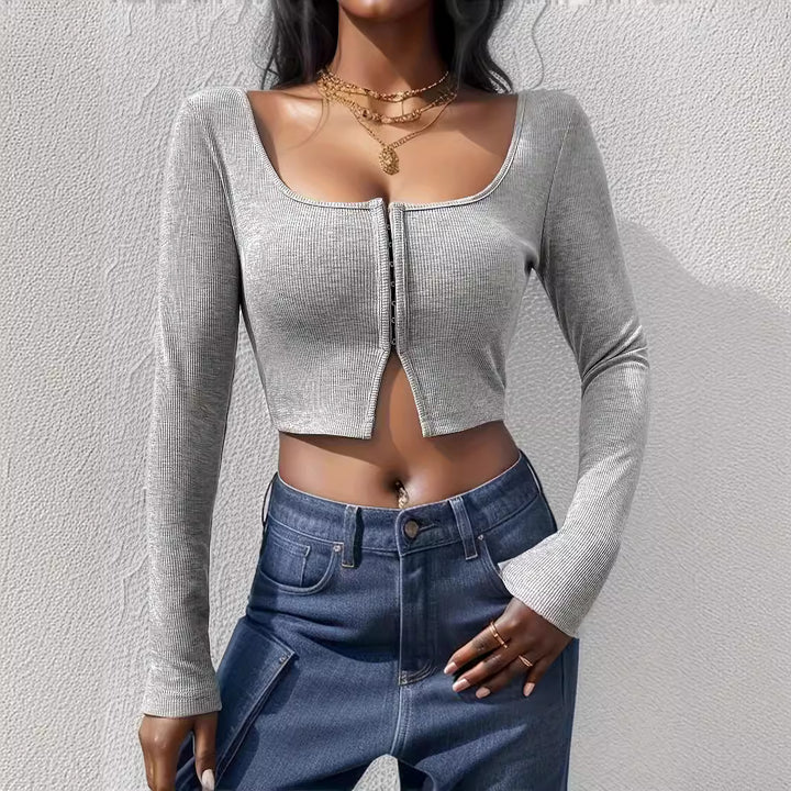 Damern Cropped topp med dragkedja och lång ärm Mirla-Eva Jonsson