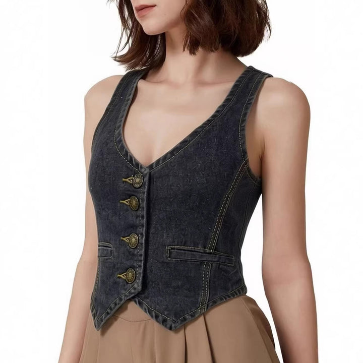 Damern Denim Bustier-Top med knappr detaljer och förlängd silhuett Mirla-Eva Jonsson