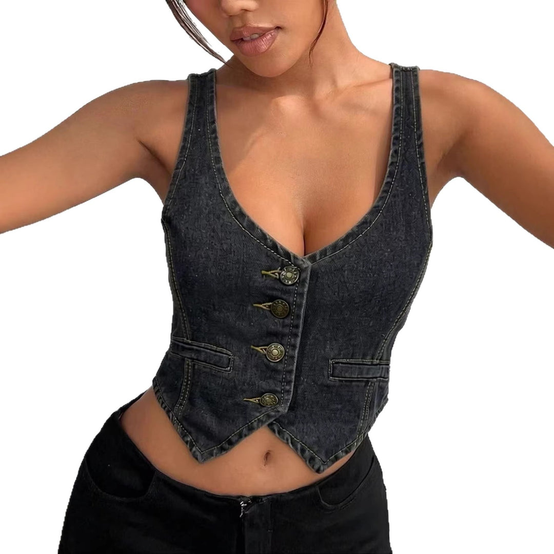 Damern Denim Bustier-Top med knappr detaljer och förlängd silhuett Mirla-Eva Jonsson