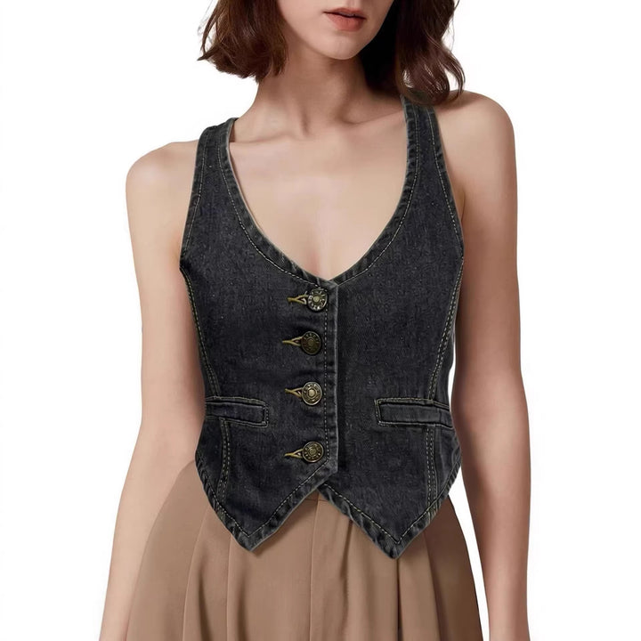 Damern Denim Bustier-Top med knappr detaljer och förlängd silhuett Mirla-Eva Jonsson