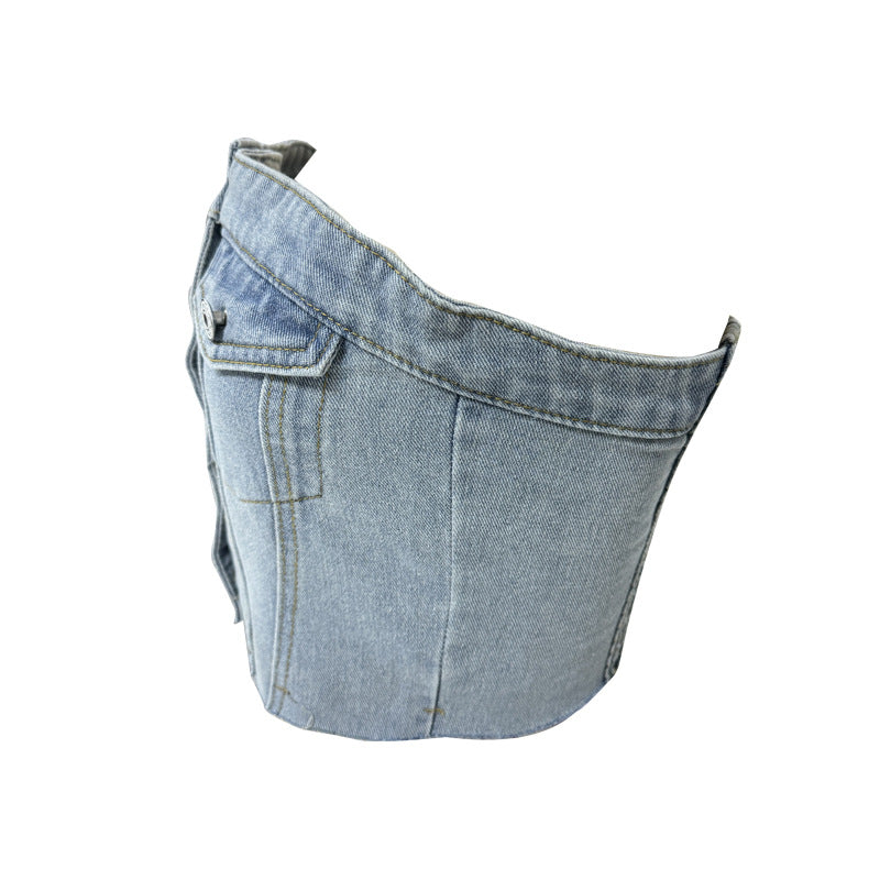 Damern Denim Bustier-top med knapplist och figursydd design Mirla-Eva Jonsson