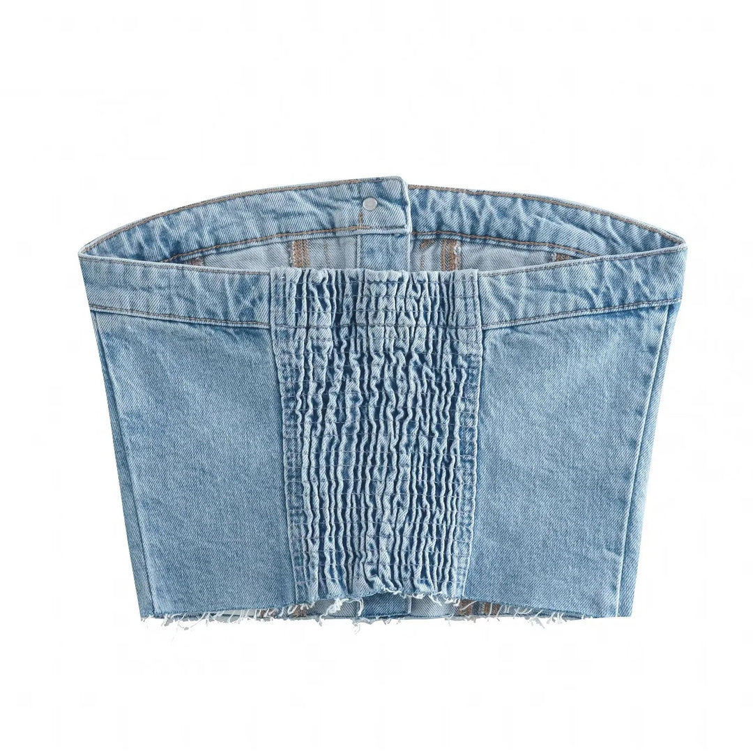 Damern Denim Bustier-top med knapplist och figursydd design Mirla-Eva Jonsson