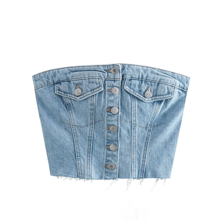 Damern Denim Bustier-top med knapplist och figursydd design Mirla-Eva Jonsson