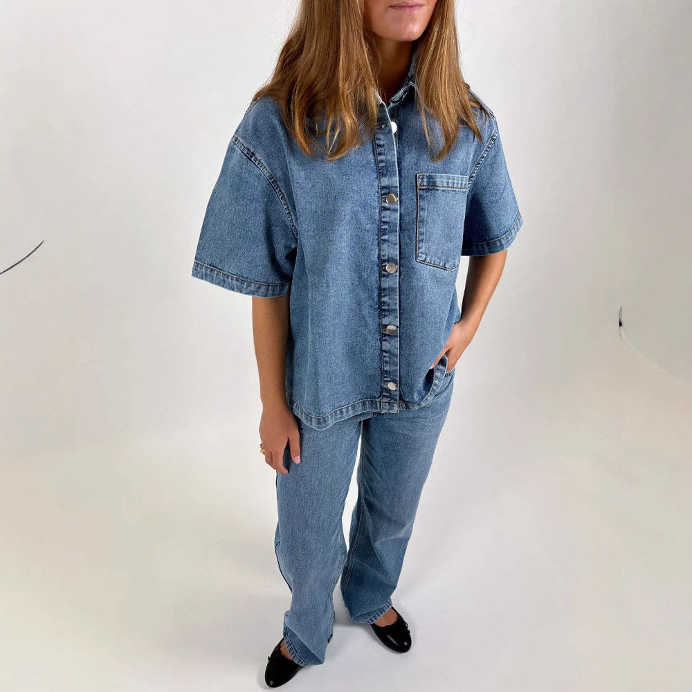 Damern Denim-skjortjacka i avslappnad oversized passform Mirla-Eva Jonsson