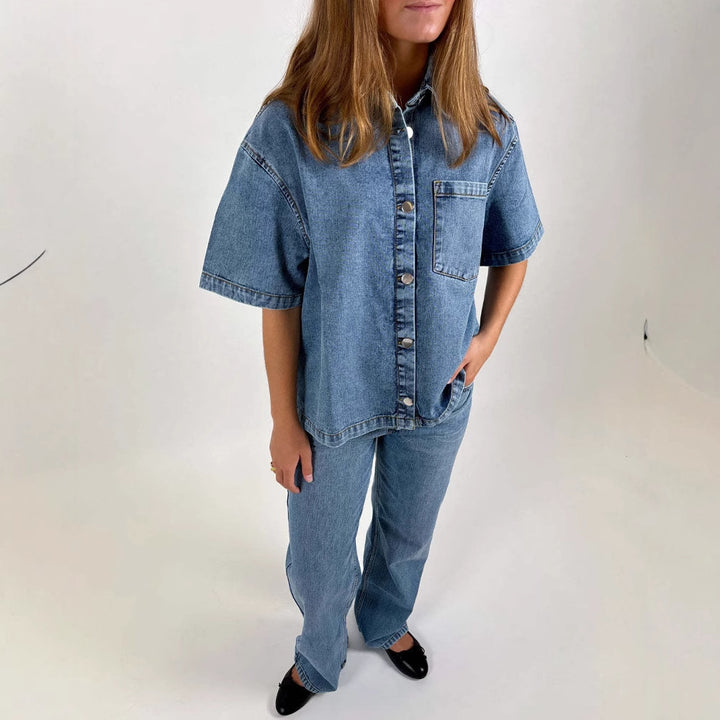 Damern Denim-skjortjacka i avslappnad oversized passform Mirla-Eva Jonsson