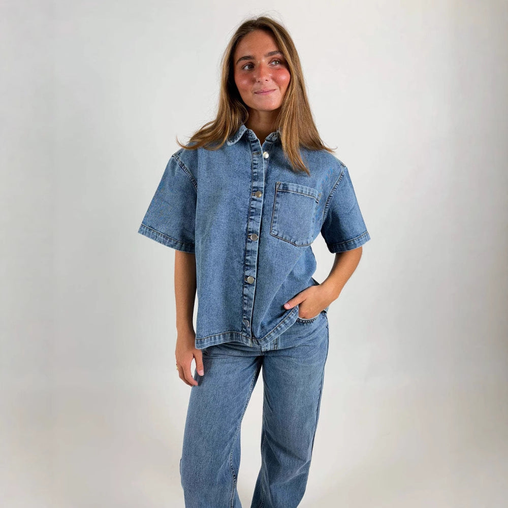 Damern Denim-skjortjacka i avslappnad oversized passform Mirla-Eva Jonsson