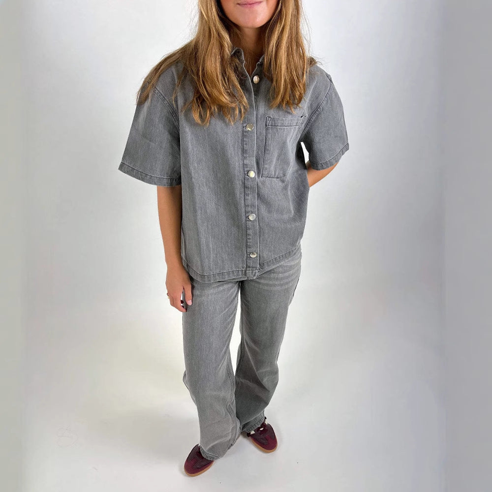 Damern Denim-skjortjacka i avslappnad oversized passform Mirla-Eva Jonsson