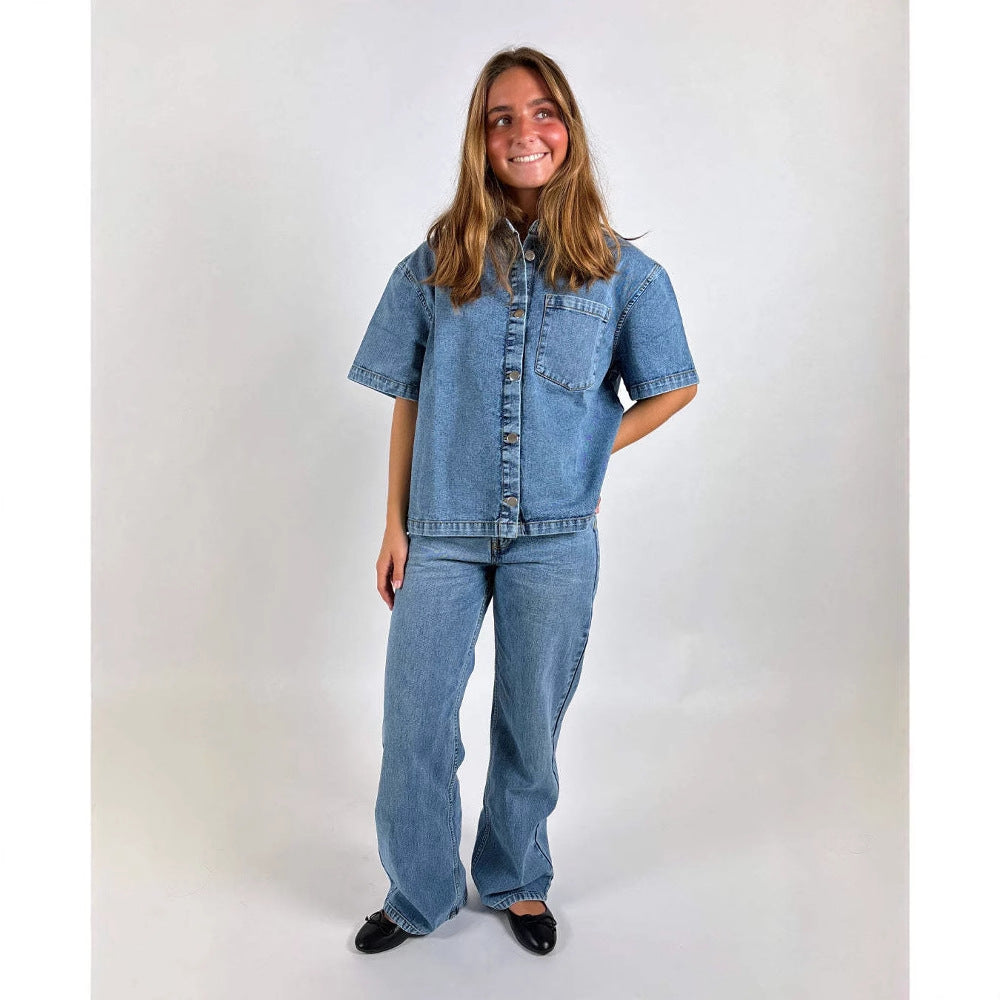 Damern Denim-skjortjacka i avslappnad oversized passform Mirla-Eva Jonsson