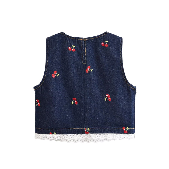 Damern Designer-Cropped-Top med blommotiv broderi och spetsdetalj Mirla-Eva Jonsson