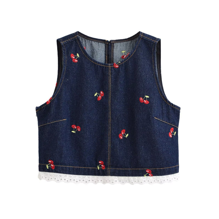 Damern Designer-Cropped-Top med blommotiv broderi och spetsdetalj Mirla-Eva Jonsson