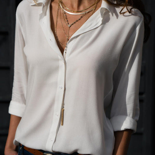 Damern Elegant Blus med djup V-ringning och långa ärmar Mirla-Eva Jonsson