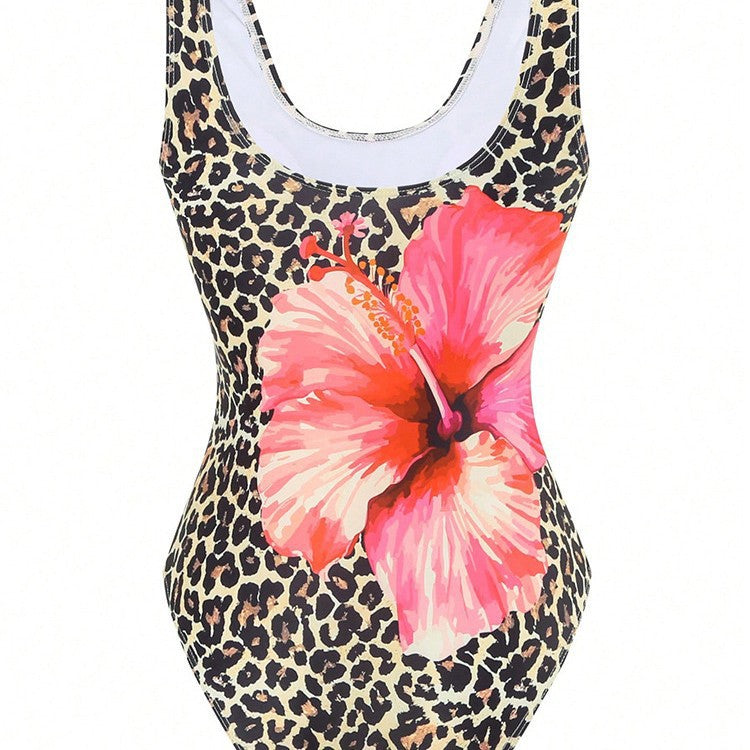 Damern Elegant Enstyck Baddräkt med blommigt leopardmönster och racerback-design Mirla-Eva Jonsson