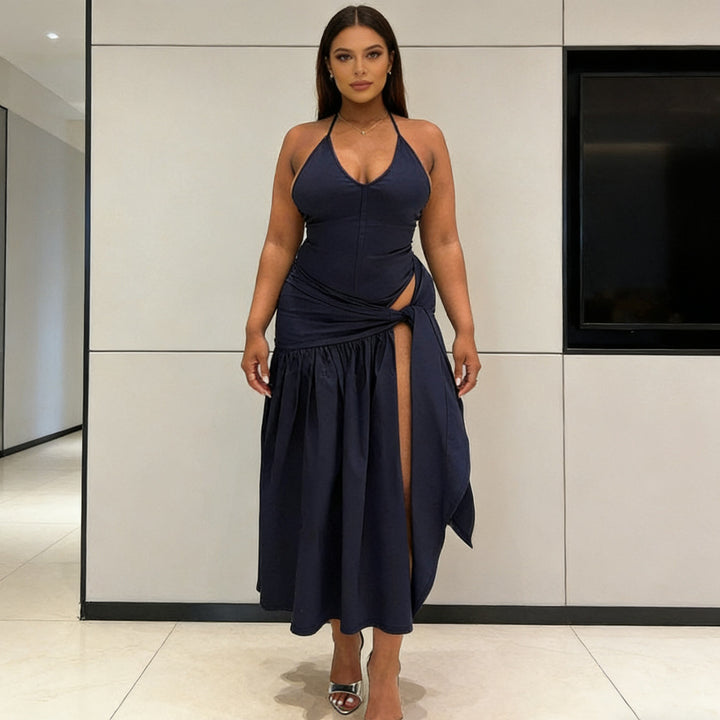 Damern Elegant Golvklänning med Wrapdesign och Rynkningar Mirla-Eva Jonsson