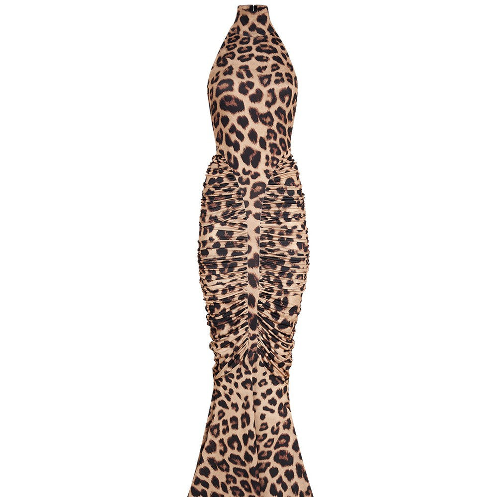 Damern Elegant Leopardmönster Maxiklänning med höga kragar och raffinerade skärningar Mirla-Eva Jonsson