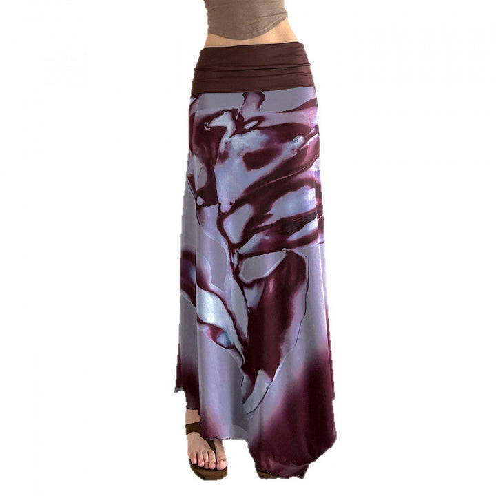 Damern Elegant Maxikjol med färgglad blommönster och bekväm elastisk midja Mirla-Eva Jonsson