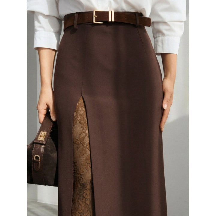 Damern Elegant Maxikjol med transparenta spetsinsatser och sidodelningsspricka Mirla-Eva Jonsson