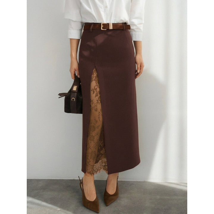 Damern Elegant Maxikjol med transparenta spetsinsatser och sidodelningsspricka Mirla-Eva Jonsson