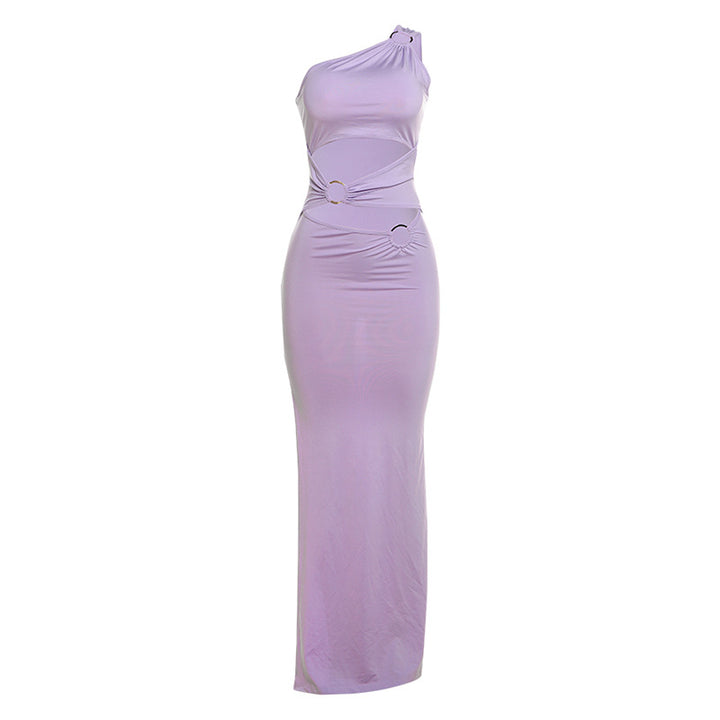 Damern Eleganta One-Shoulder Maxiklänning med draperingar och metalliskt detalj Mirla-Eva Jonsson