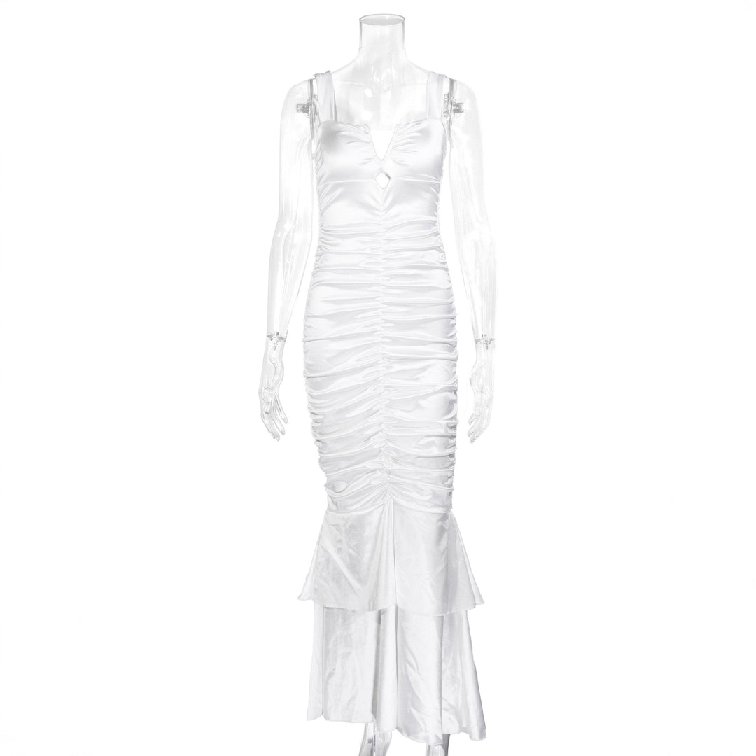 Damern Figurformande Satin-Maxi-Klänning med Volangdetaljer Mirla-Eva Jonsson