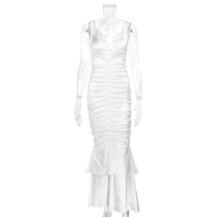Damern Figurformande Satin-Maxi-Klänning med Volangdetaljer Mirla-Eva Jonsson