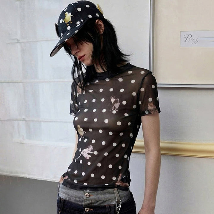 Damern Figursydda Polka-Prick T-Shirt med lekfullt djurdesign Mirla-Eva Jonsson