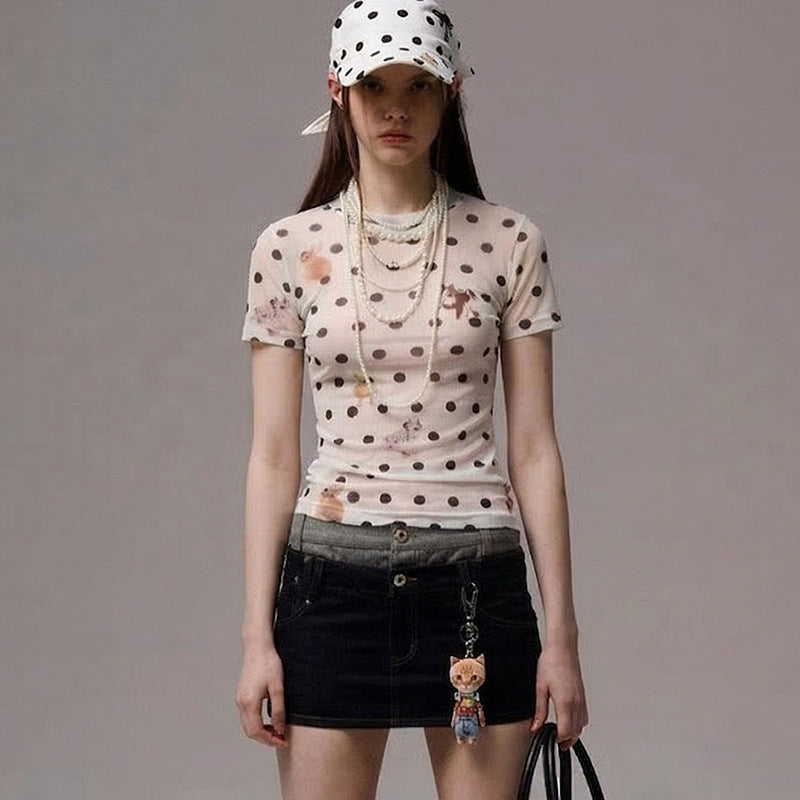Damern Figursydda Polka-Prick T-Shirt med lekfullt djurdesign Mirla-Eva Jonsson