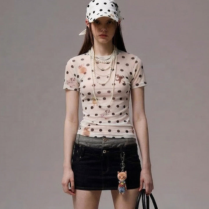 Damern Figursydda Polka-Prick T-Shirt med lekfullt djurdesign Mirla-Eva Jonsson