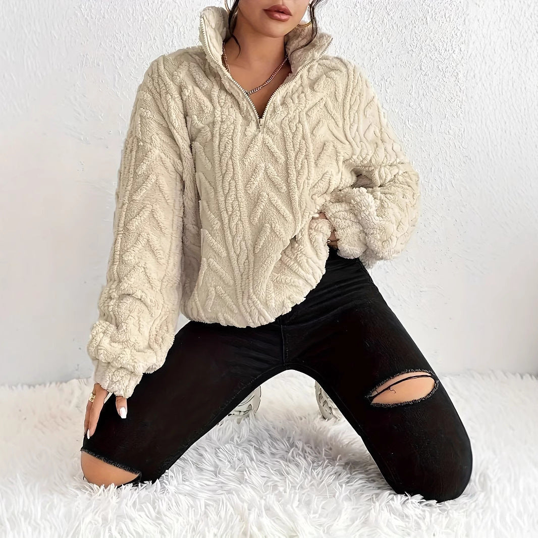 Damern Fuzzy Oversized-Tröja med Dragkedja och Ribbad Struktur Mirla-Eva Jonsson