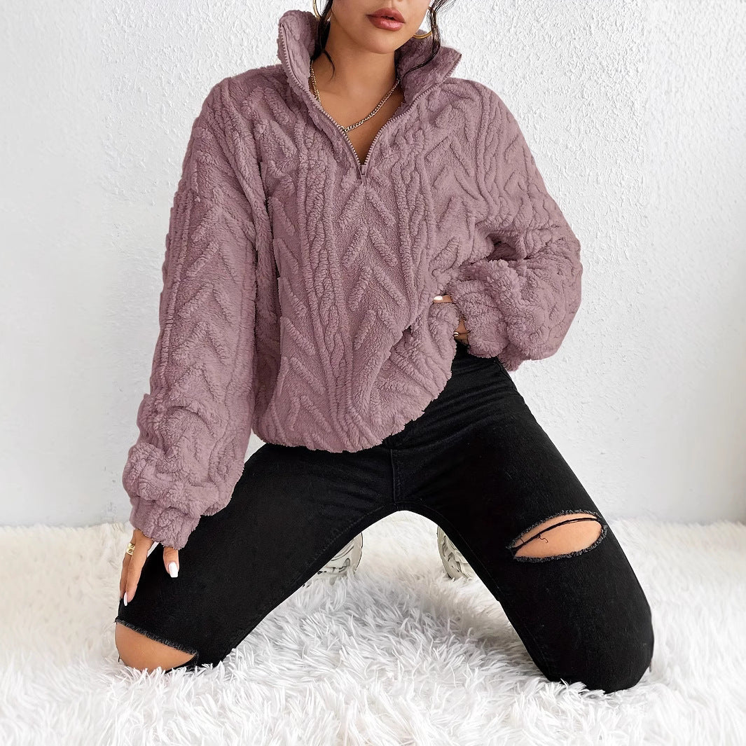 Damern Fuzzy Oversized-Tröja med Dragkedja och Ribbad Struktur Mirla-Eva Jonsson