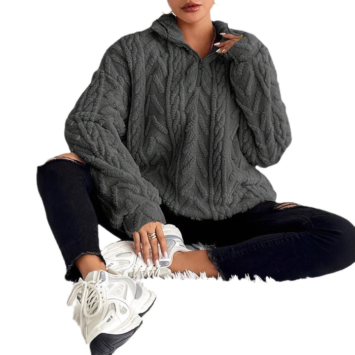 Damern Fuzzy Oversized-Tröja med Dragkedja och Ribbad Struktur Mirla-Eva Jonsson