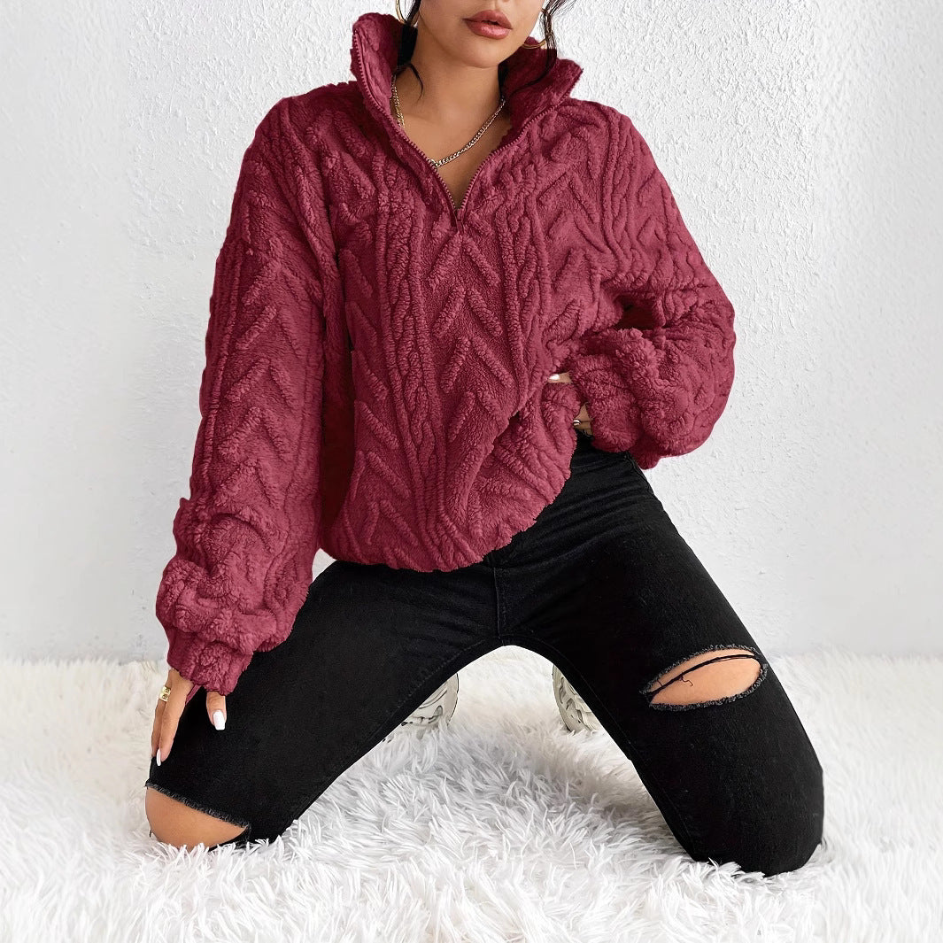 Damern Fuzzy Oversized-Tröja med Dragkedja och Ribbad Struktur Mirla-Eva Jonsson