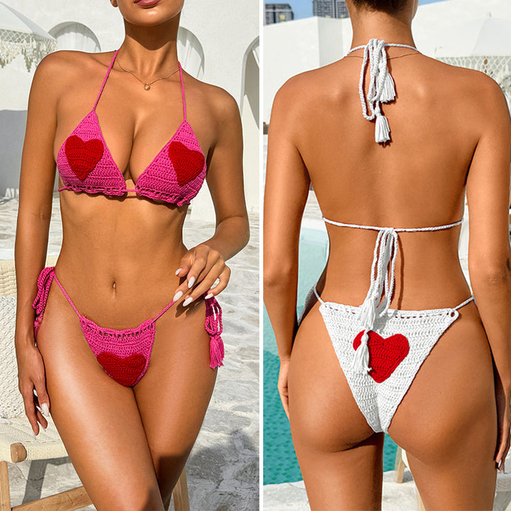 Damern Häkel-Bikini-set med hjärtmotiv och anpassningsbart bärsystem Mirla-Eva Jonsson