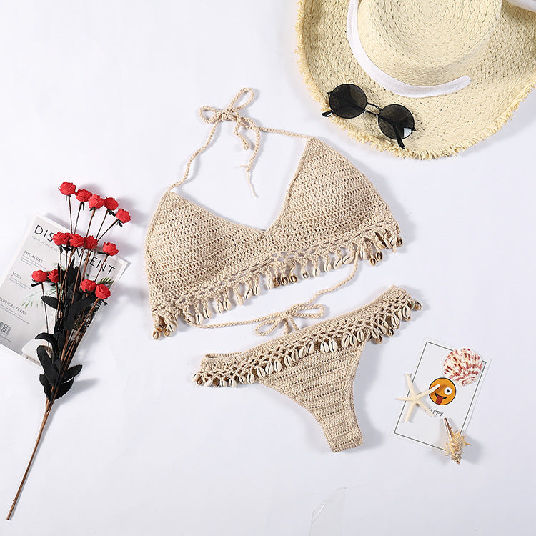 Damern Häkel-Bikini-set med snäckdetaljer Mirla-Eva Jonsson