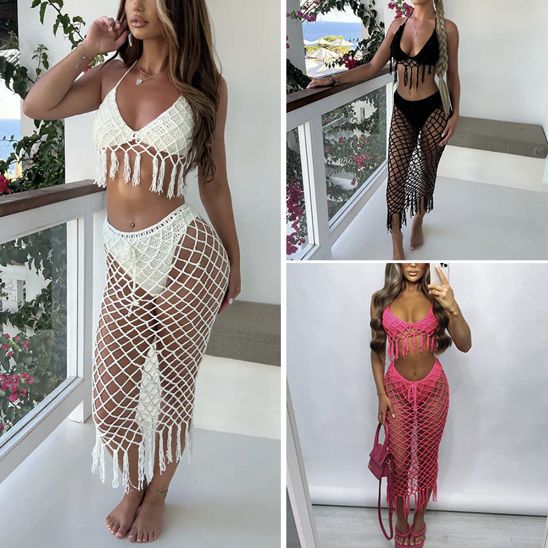 Damern Häkele-Bikini-set med raffinerad nätstruktur och förföriska fransar Mirla-Eva Jonsson