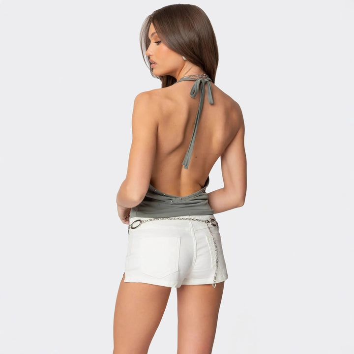 Damern Halter-top med elegant vattenfallsutskärning och subtila glittern detaljer Mirla-Eva Jonsson