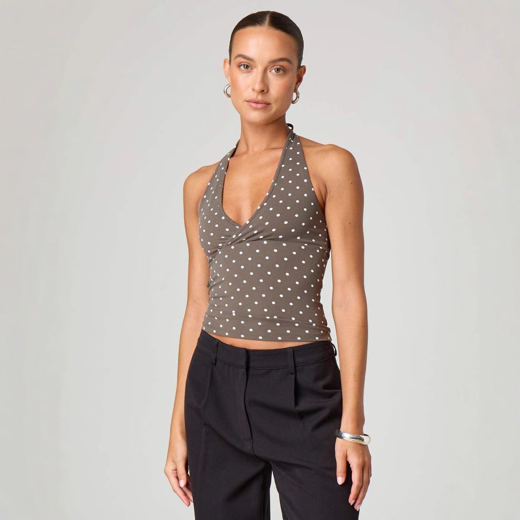 Damern Halter-top med prickmönster och V-ringning Mirla-Eva Jonsson