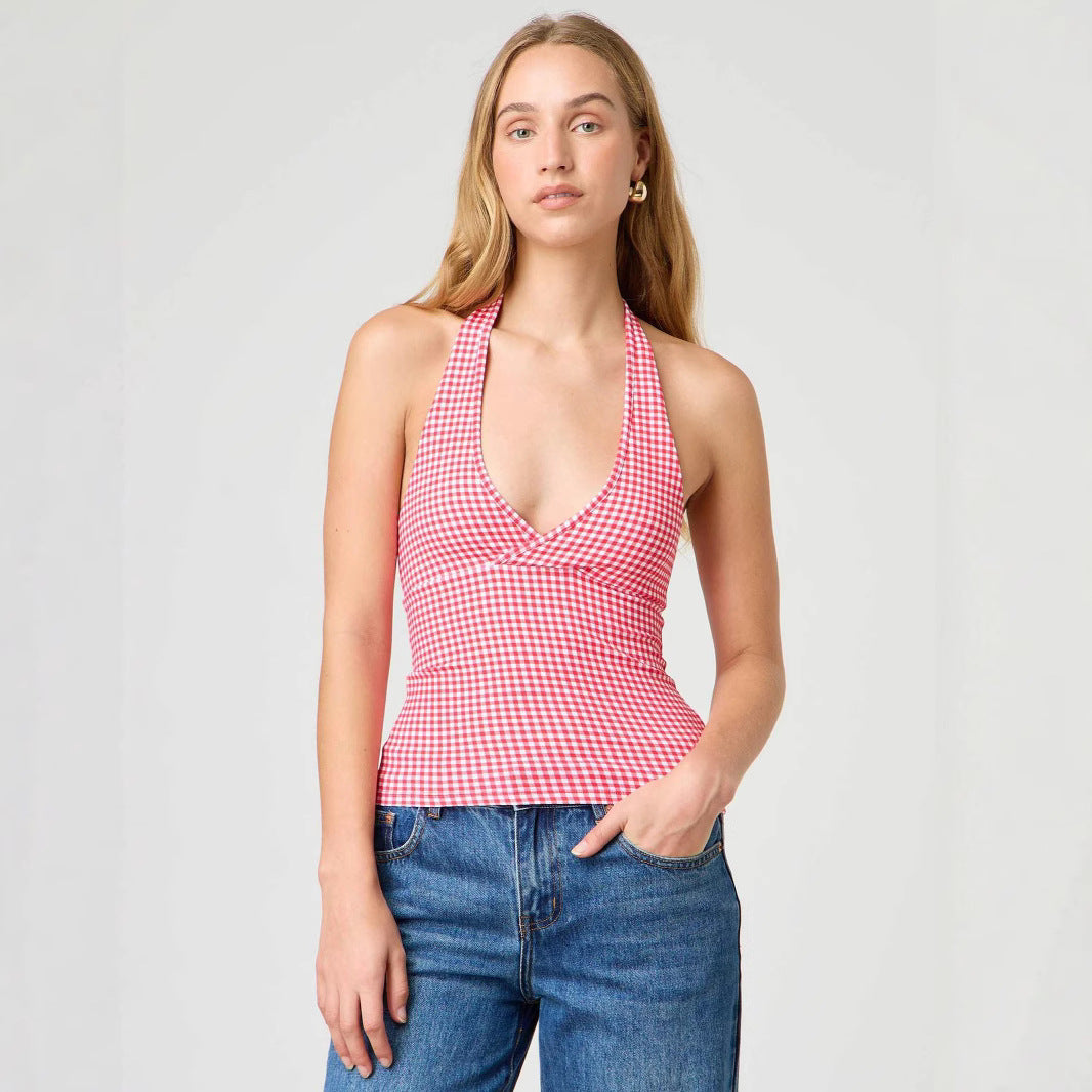 Damern Halter-top med prickmönster och V-ringning Mirla-Eva Jonsson