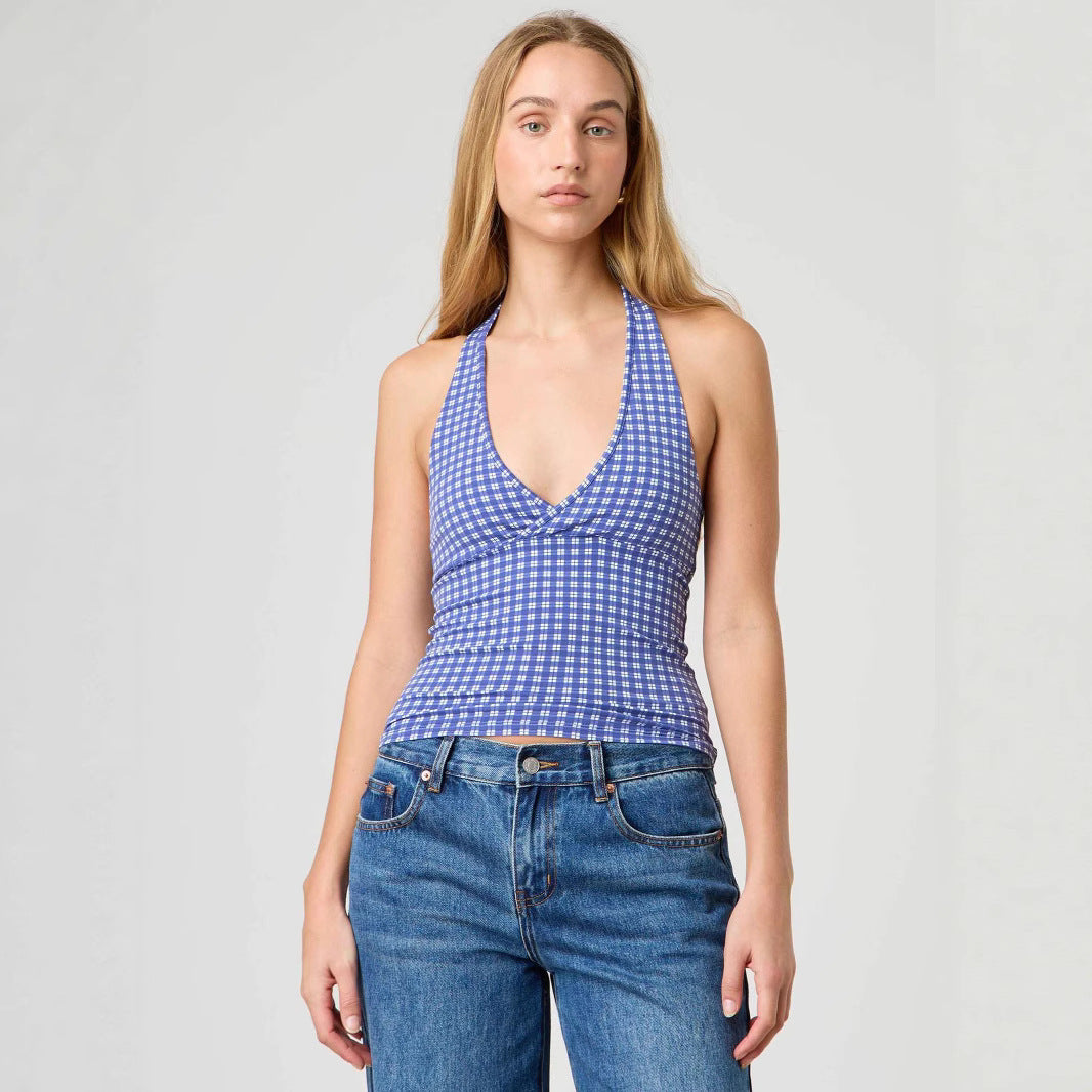 Damern Halter-top med prickmönster och V-ringning Mirla-Eva Jonsson
