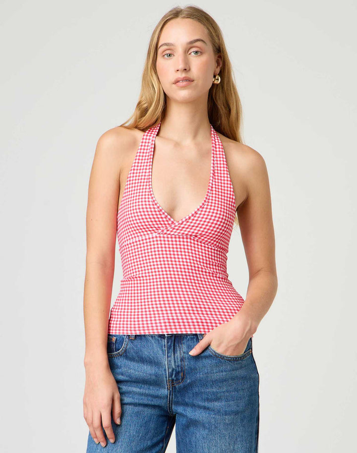 Damern Halter-top med prickmönster och V-ringning Mirla-Eva Jonsson