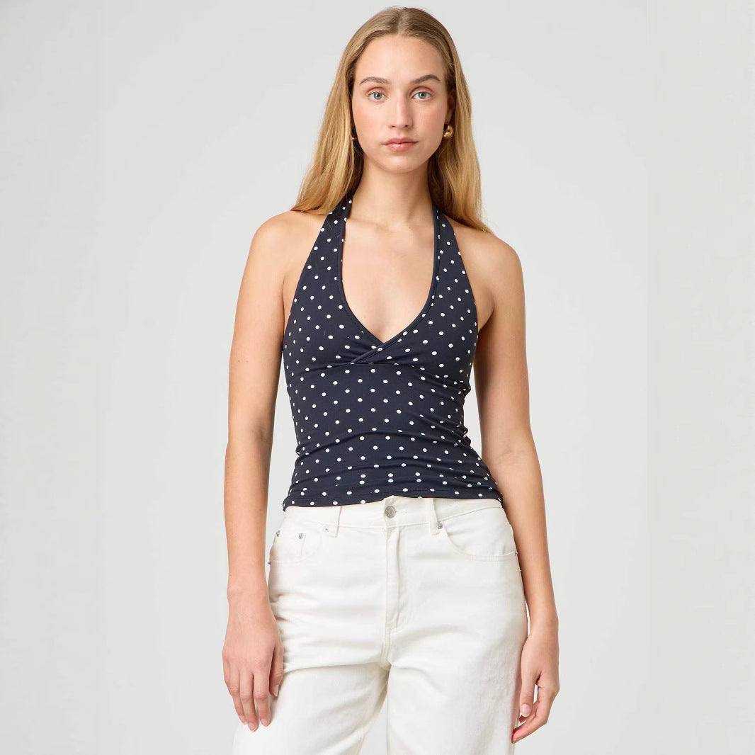 Damern Halter-top med prickmönster och V-ringning Mirla-Eva Jonsson