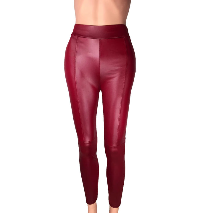 Damern Hög midja leggings i högkvalitativt konstläder med sömlös bearbetning Mirla-Eva Jonsson