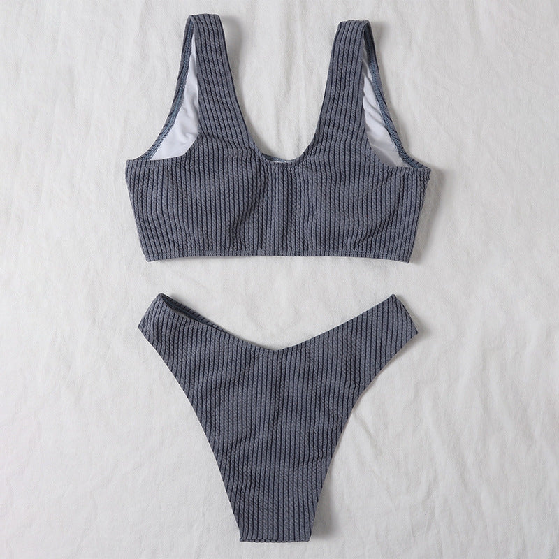 Damern Högmidjad Bikini-set med croppat överdel och ribbad textur Mirla-Eva Jonsson