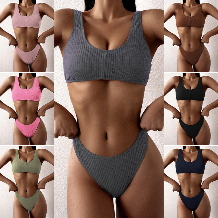 Damern Högmidjad Bikini-set med croppat överdel och ribbad textur Mirla-Eva Jonsson