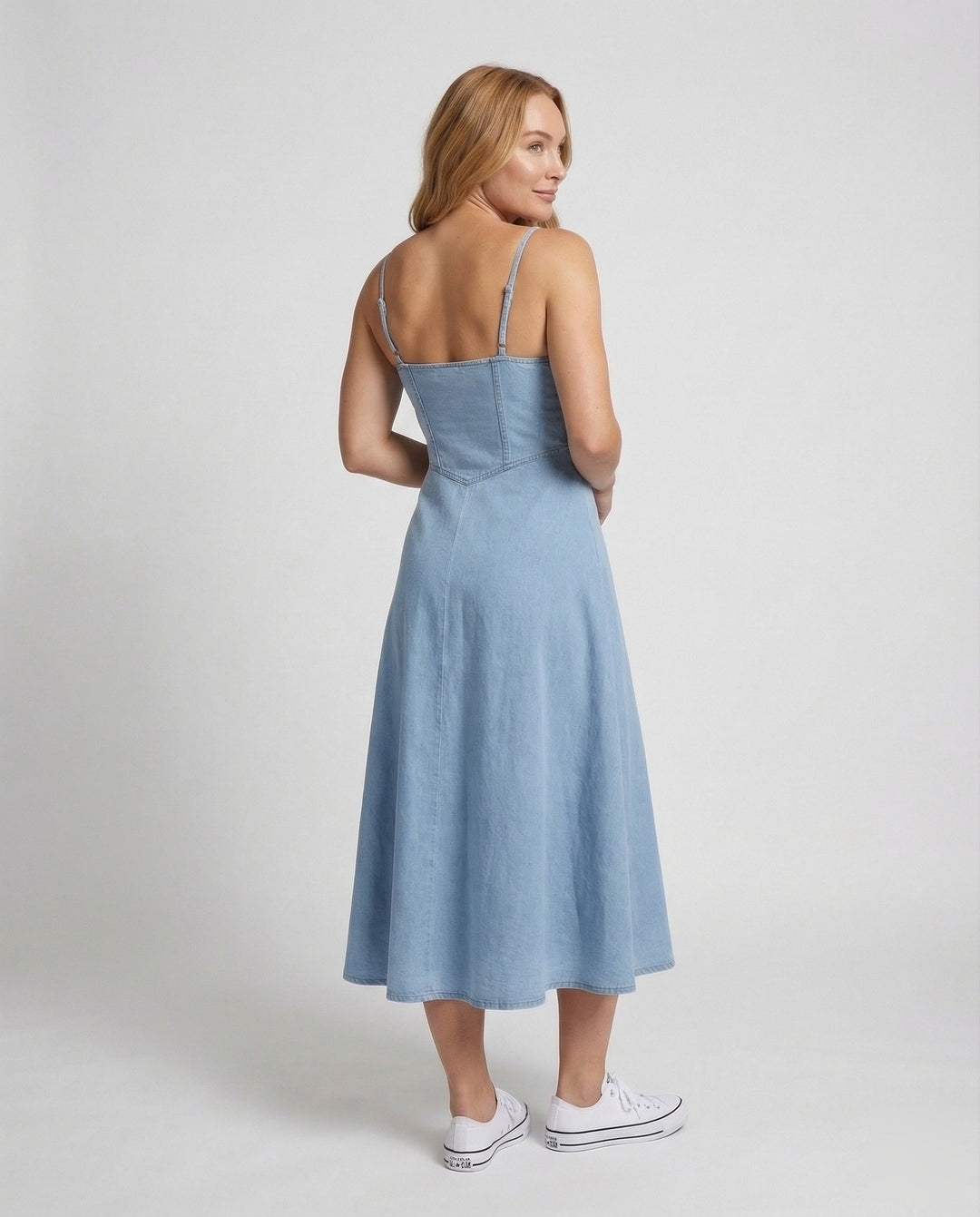 Damern Jeans-Maxiklänning Korsettliknande sömnad-Eva Jonsson