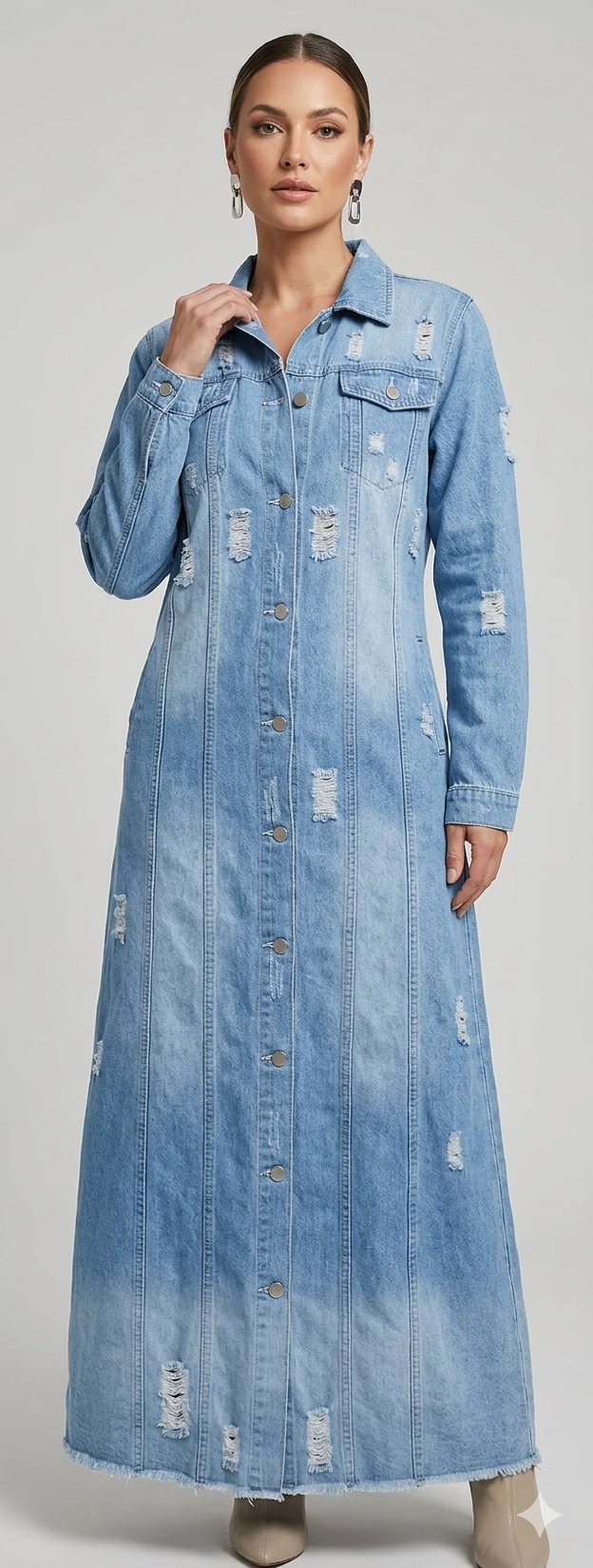 Damern Jeansjacka Lång Fransar-Eva Jonsson