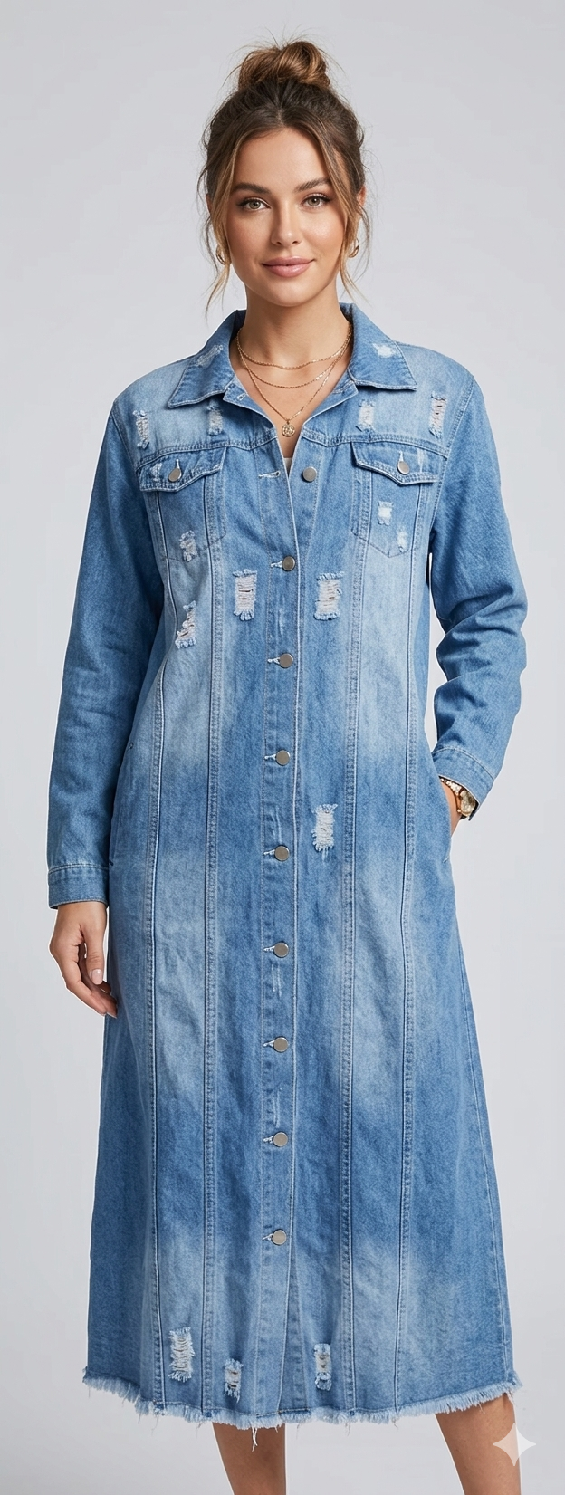 Damern Jeansjacka Lång Fransar-Eva Jonsson